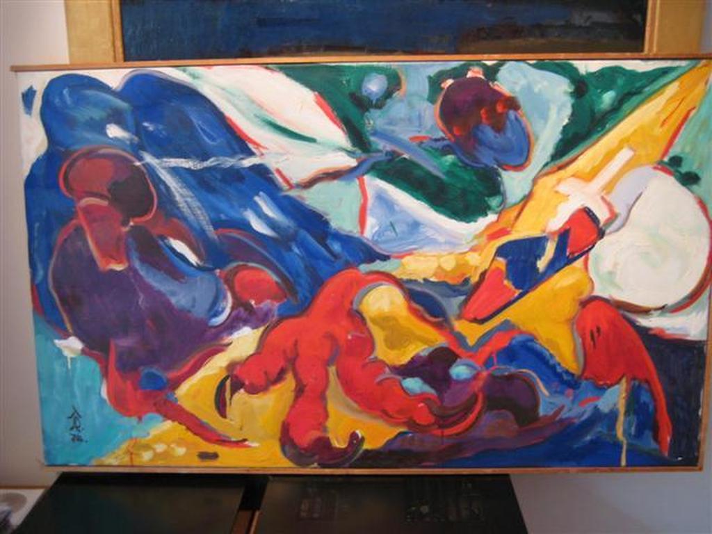 Quintu Jan Telting, Looming shadows 1974 olieverf op doek groot werk 70 x 120 kopen? Bied vanaf 1!