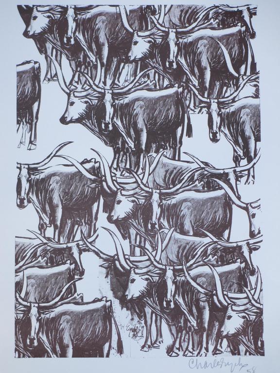 Charles Eyck, Langhoornrunderen, Litho 1958 verkocht voor € 40!