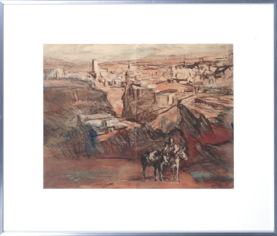 Albert Neuhuys: Gemengde technieken op papier, Zonder titel - Ingelijst verkocht voor € 35!