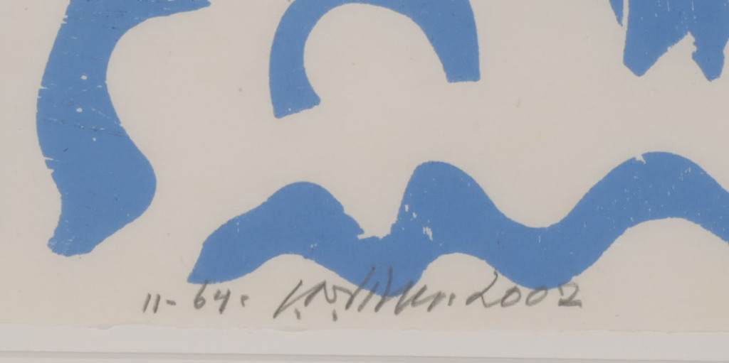 Carel Visser: Houtsnede op Japans papier, Z.T. (Blauw) - Ingelijst kopen? Bied vanaf 100!