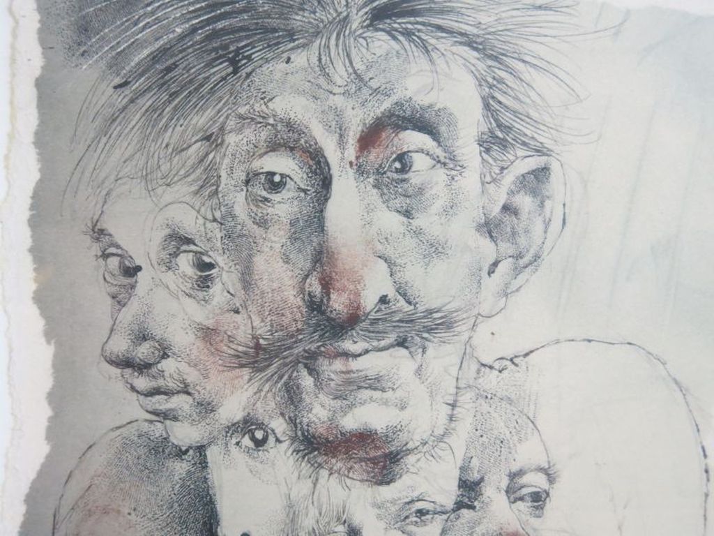 Oldrich Kulhanek, tekening op geschept papier: Who is who? - ingelijst kopen? Bied vanaf 50!