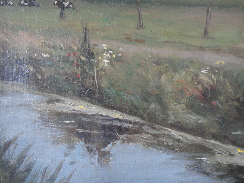 Hollandse school, olieverf op doek, polderlandschap met grazende koeien kopen? Bied vanaf 65!