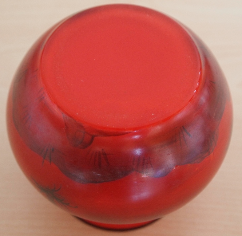 Boheems glazen Tango vaasje met emaille decor van een oase landschap kopen? Bied vanaf 20!