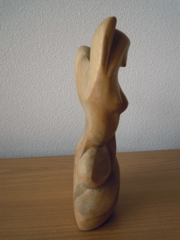Vrouwelijk naakt - hand gemaakt houten beeld 23 cm hoog - niet gesigneerd kopen? Bied vanaf 25!