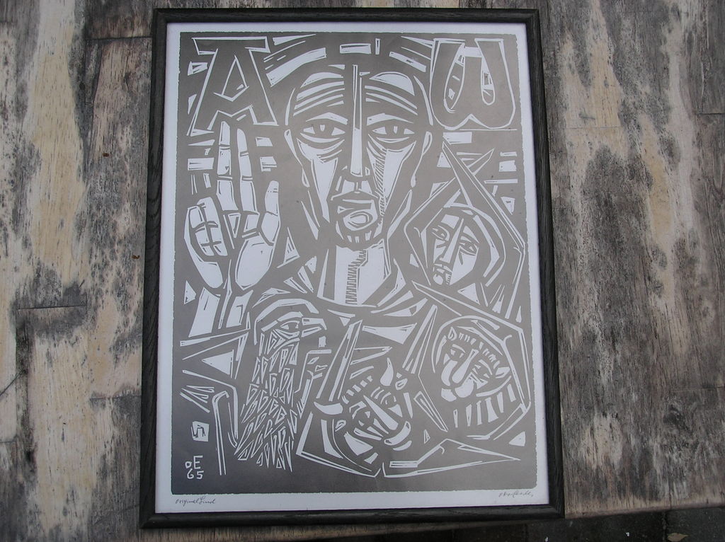 Originele Linoleumsnede van Jezus Christus en de vier Apostelen kopen? Bied vanaf 25!