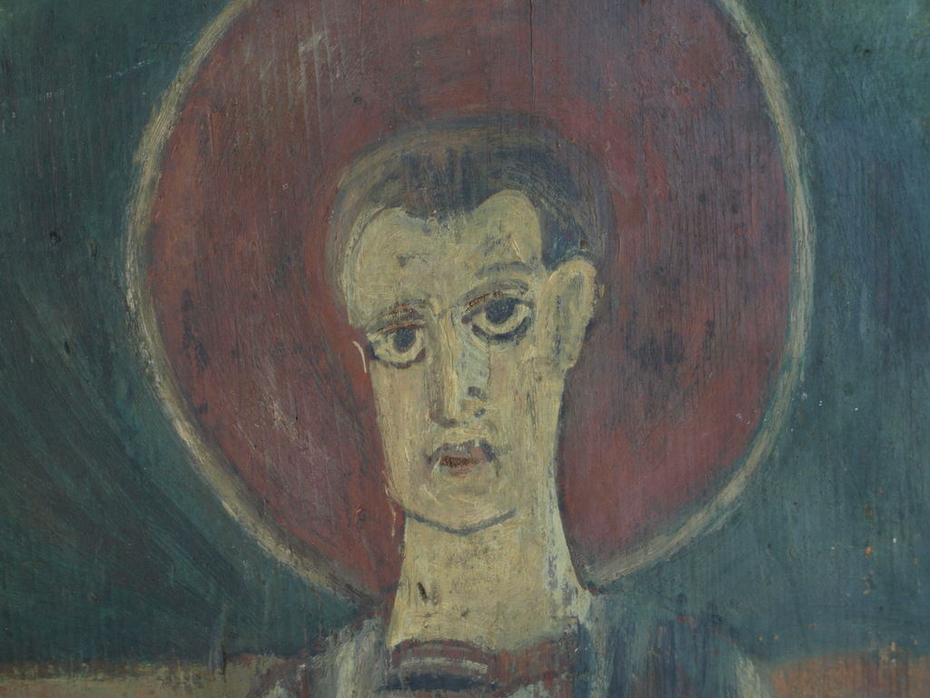 Onbekend : Olieverf op paneel, Religieuze voorstelling met halo kopen? Bied vanaf 1!