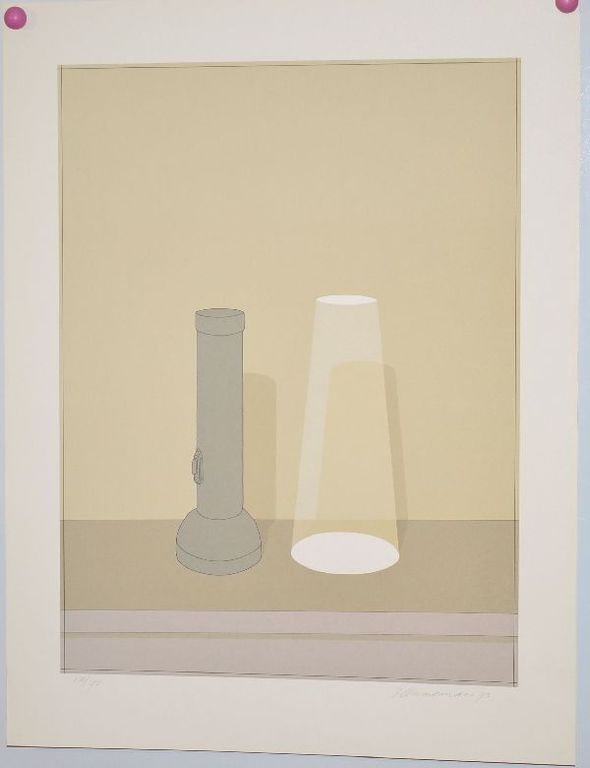 Jeroen Henneman: Zeefdruk Zaklamp & Lichtbundel, 1973 verkocht voor € 125!