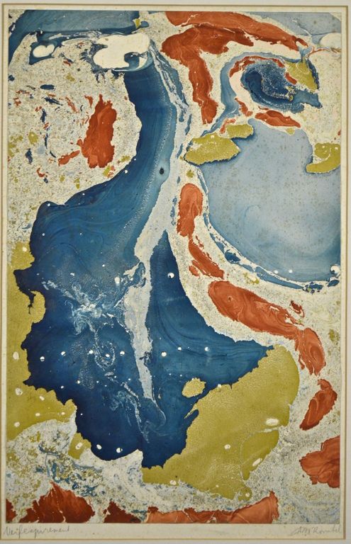 Guus Korrubel: Olieverf op papier. Abstracte compositie kopen? Bied vanaf 1!