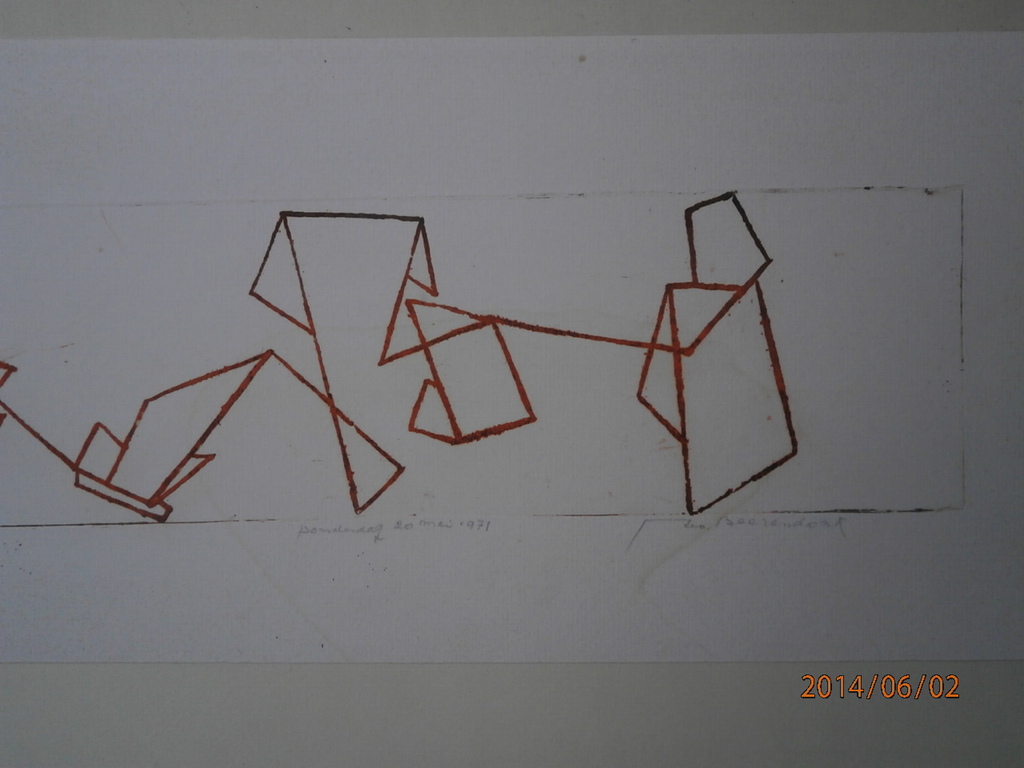 Abstracte figuren, kleuren-ets, 9 x 40 (18 x 45) 20 mei 1971 kopen? Bied vanaf 35!