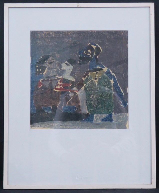 Hans van Draanen: Gouache op papier, 3 Figuren - Ingelijst verkocht voor € 80!