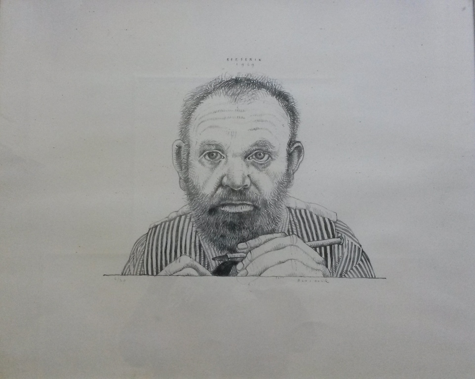 Herman Berserik, Zelfportret met griffel, 1969. 50 x 40 cm. verkocht voor € 200!