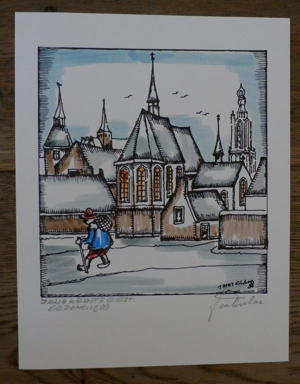 Toon Tieland - Handingekleurde litho: Zalig Kerstfeest Gezond 1988 - 1987 kopen? Bied vanaf 75!