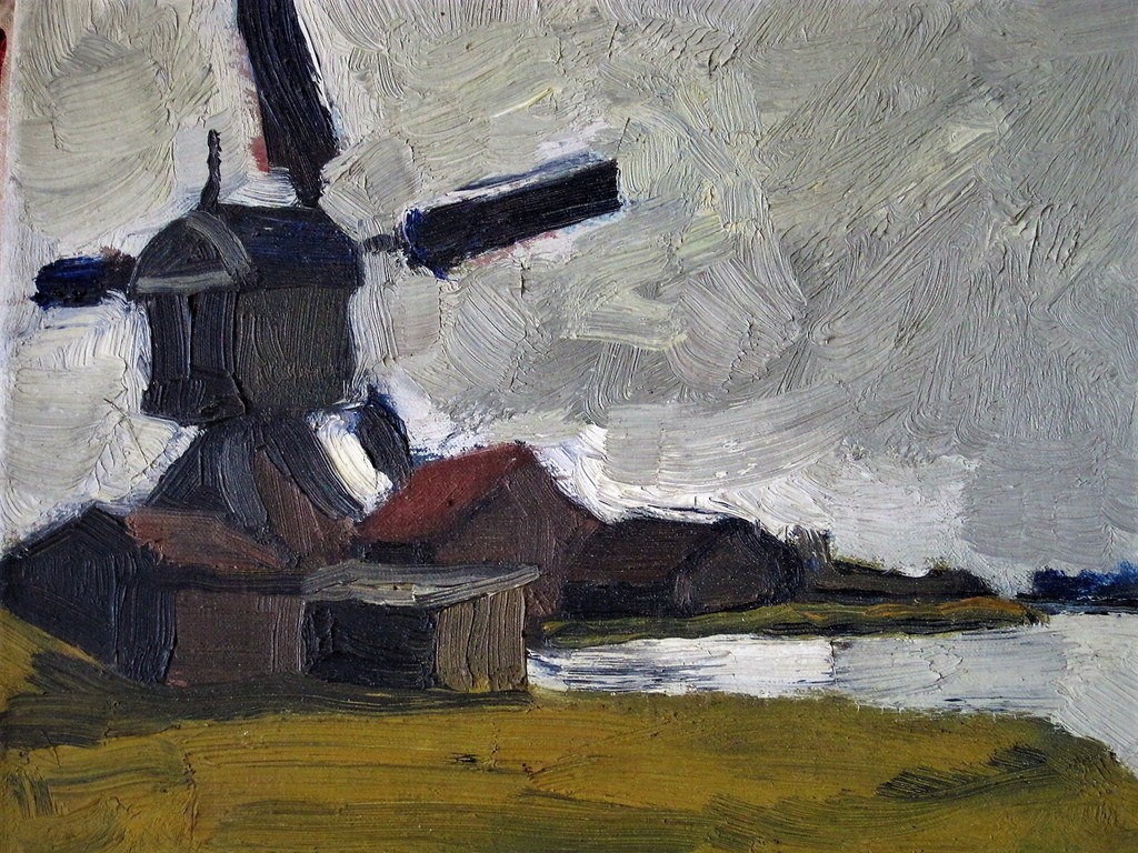 Oud impressionistisch olieverf op doek "Molen aan rivier" gesigneerd "Ans"  kopen? Bied vanaf 1!