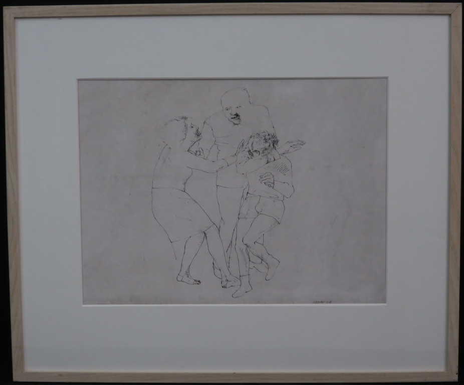 Fer Hakkaart: Inkttekening, Drie met Ruzie -Ingelijst verkocht voor € 50!