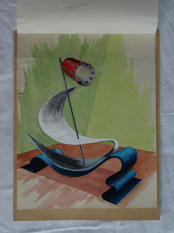 Pieter Vrouwe (1928) – Aquarel – Ontwerp schemerlamp “Metavorm” – 1955 kopen? Bied vanaf 1!