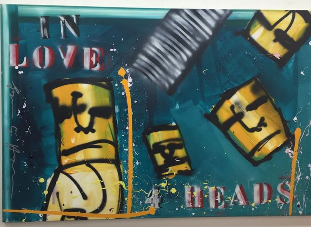 Greger Espen Hagen schilderij: In love heads, 155 x 100 cm verkocht voor € 350!