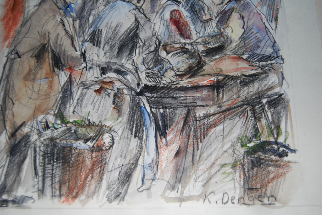 K. Degen ( pseudoniem van J.H. Frese),  De Vissteeg te Amsterdam, Aquarel kopen? Bied vanaf 25!