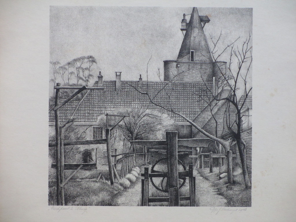 Gijs Voskuijl. Vischpoort te Elburg, Litho kopen? Bied vanaf 1!