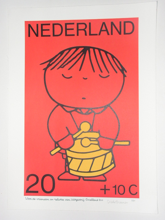 Dick Bruna:   zeefdruk.  Trommelaartje. Gesigneerd en genummerd. verkocht voor € 151!