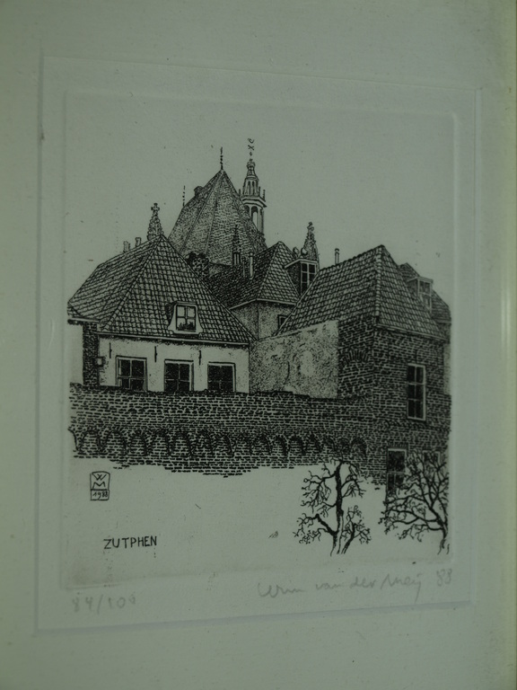 Wim van der Meij : Ets – Zutphen – gesigneerd & ingelijst – 1988 - oplage 100 ex kopen? Bied vanaf 1!