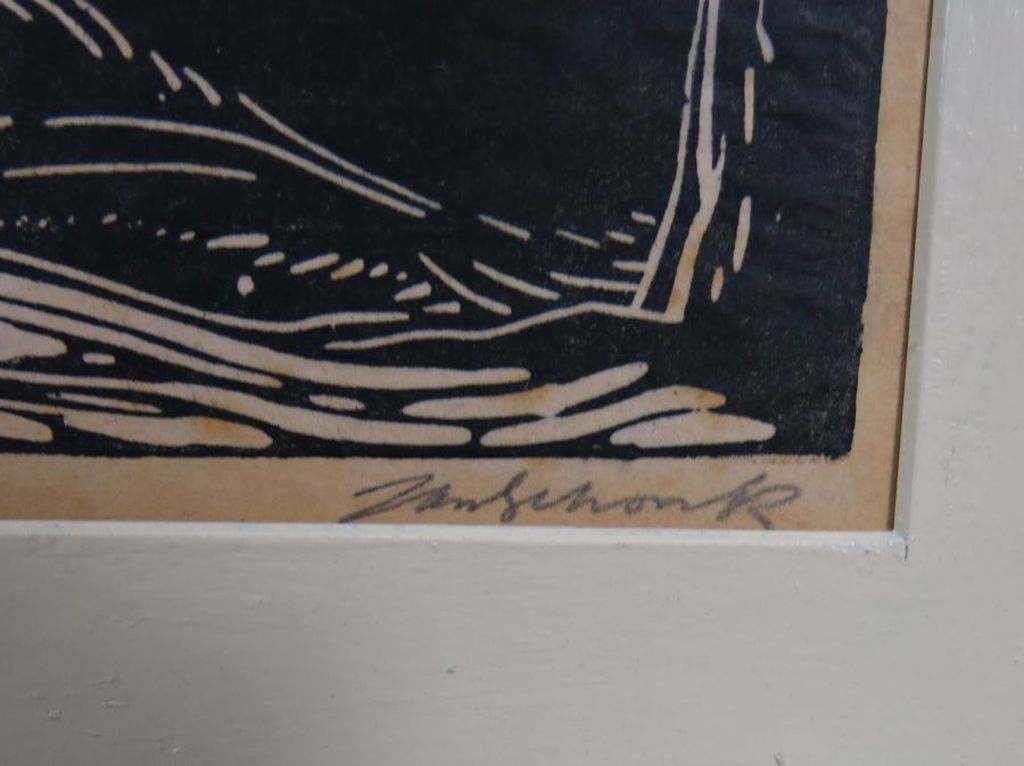 Vier werken waaronder een houtsnede van Jan Schonk  kopen? Bied vanaf 20!