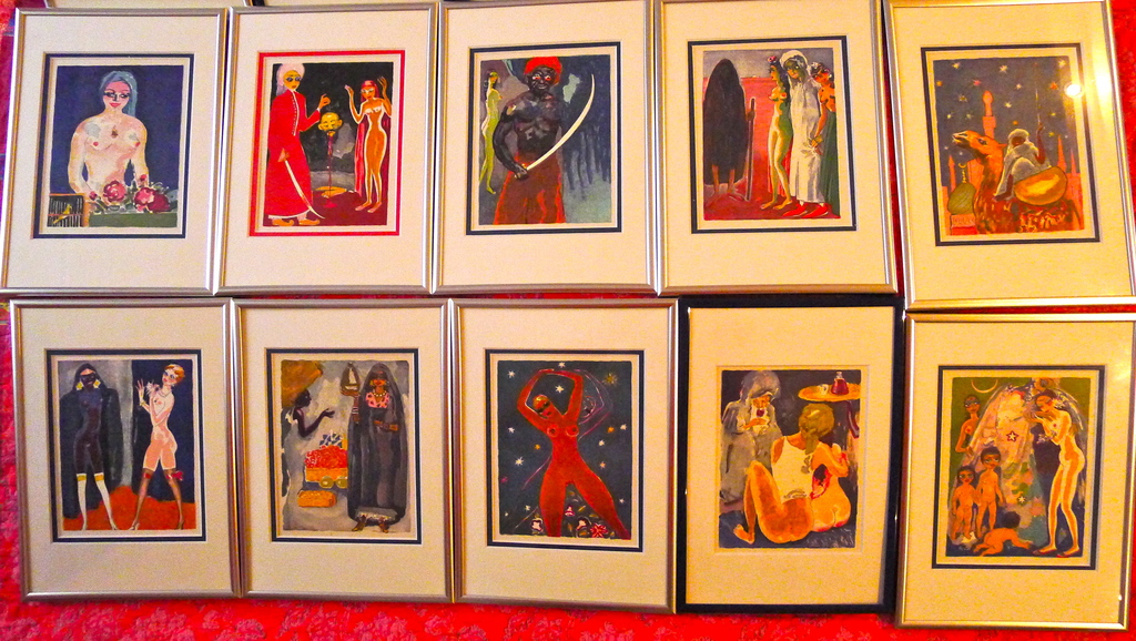 Kees van Dongen,mooi ingelijste houtgravure uit 1001 nacht. Goudkleurige lijst kopen? Bied vanaf 45!