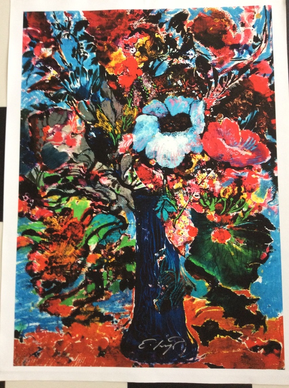 Ernst Fuchs - Bunter Blumenstrauss - gesigneerde gicleé op canvas verkocht voor € 45!