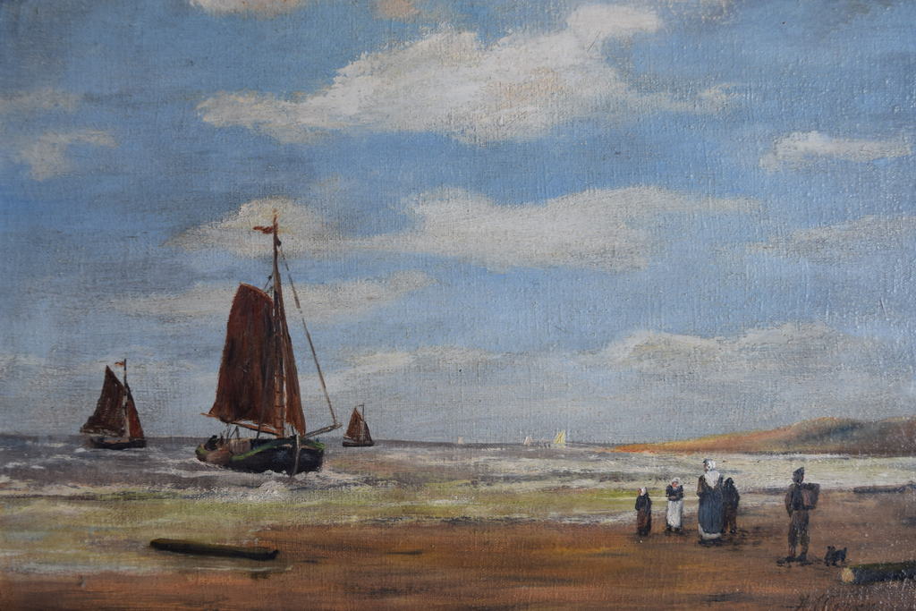Hollandsche school - Olie op doek - strandgezicht verkocht voor € 50!