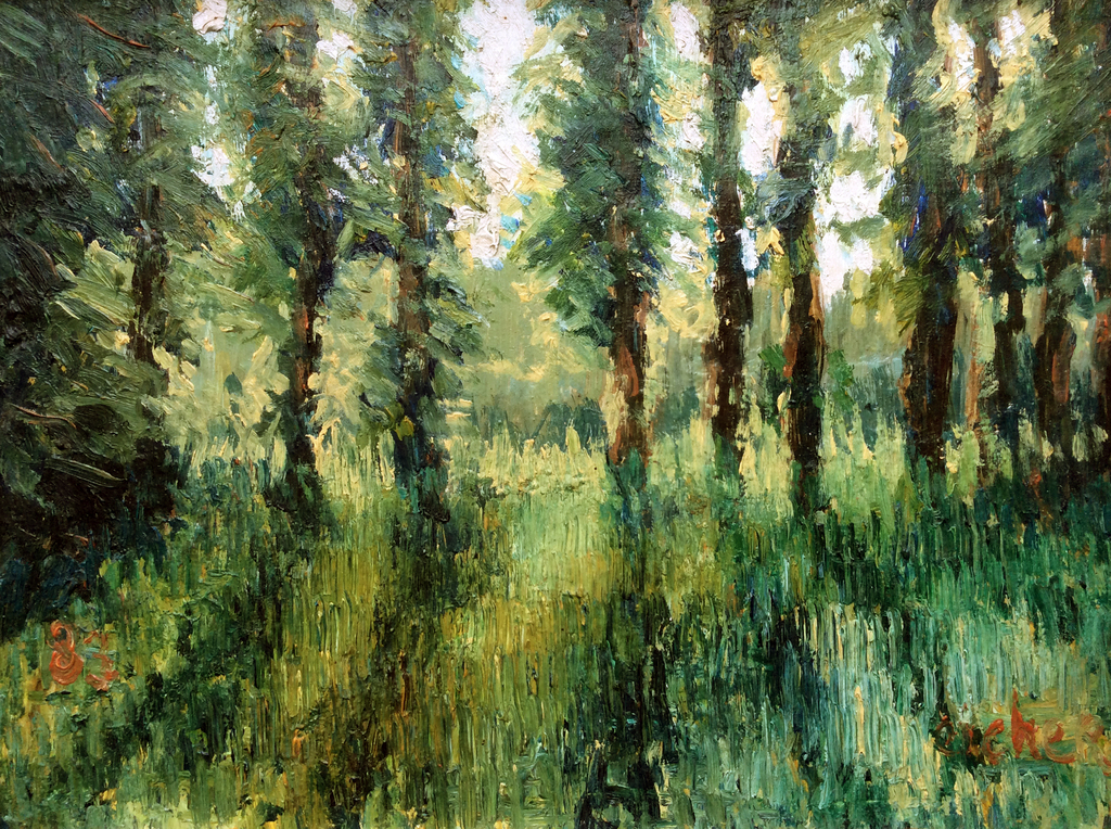 Onbekende kunstenaar - Bosrand - olieverf op paneel, ingelijst verkocht voor € 75!