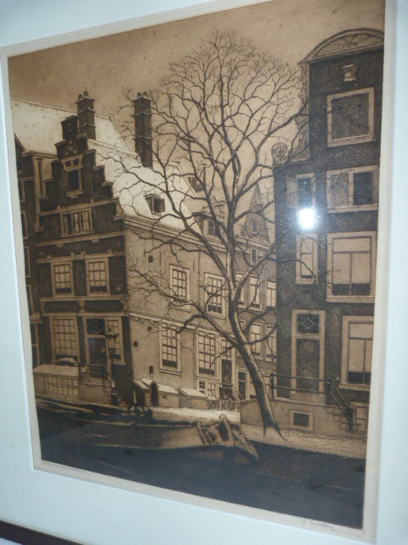 Heerengracht, Amsterdam - ets van Frans Everbag 1877 - 1947. verkocht voor € 75!