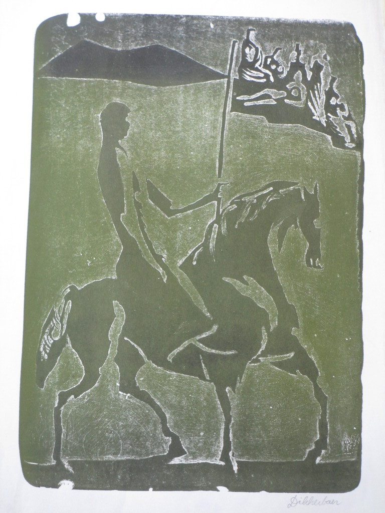 Daniel den Dikkenboer, Groene ruiter te paard, Litho verkocht voor € 45!
