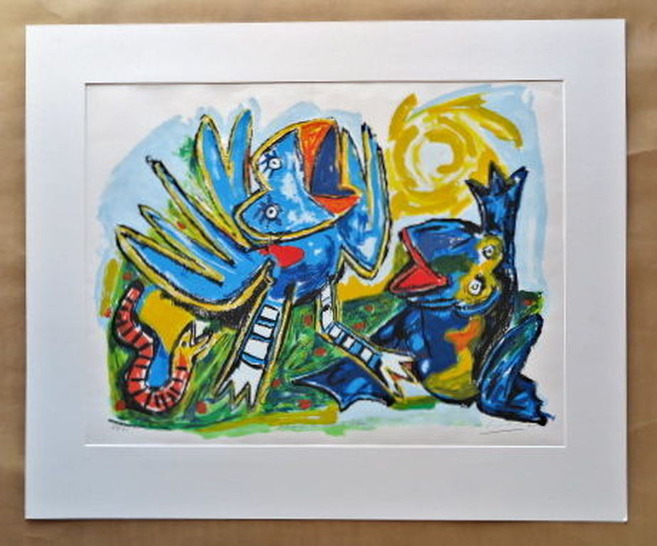 John Lie a Fo - Blue singing birds in the sun - zeefdruk (groot) handgesigneerd kopen? Bied vanaf 1!