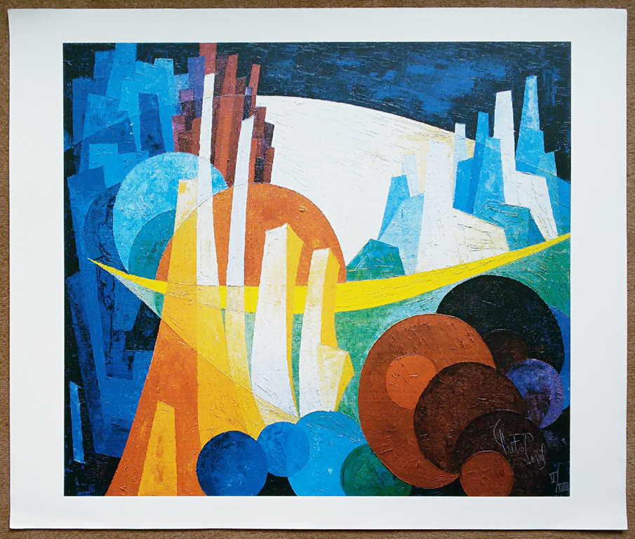 Frits Vogel - Frits Vogel - Futuristisch landschap, zeefdruk (groot) kopen? Bied vanaf 30!