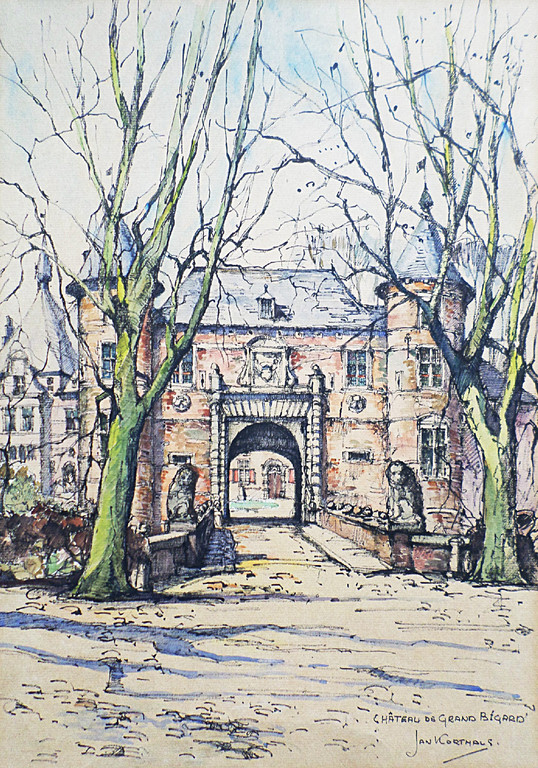 Jan Korthals – Chateau de Grand Bigard, tekening / aquarel verkocht voor € 75!