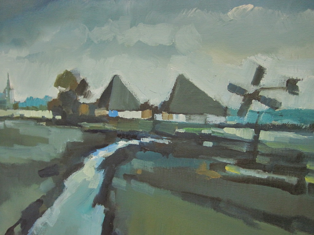 Bob Immink  1930-1989 olieverf "landschap Waterland (NH) " ca 1970 gesigneerd kopen? Bied vanaf 1!