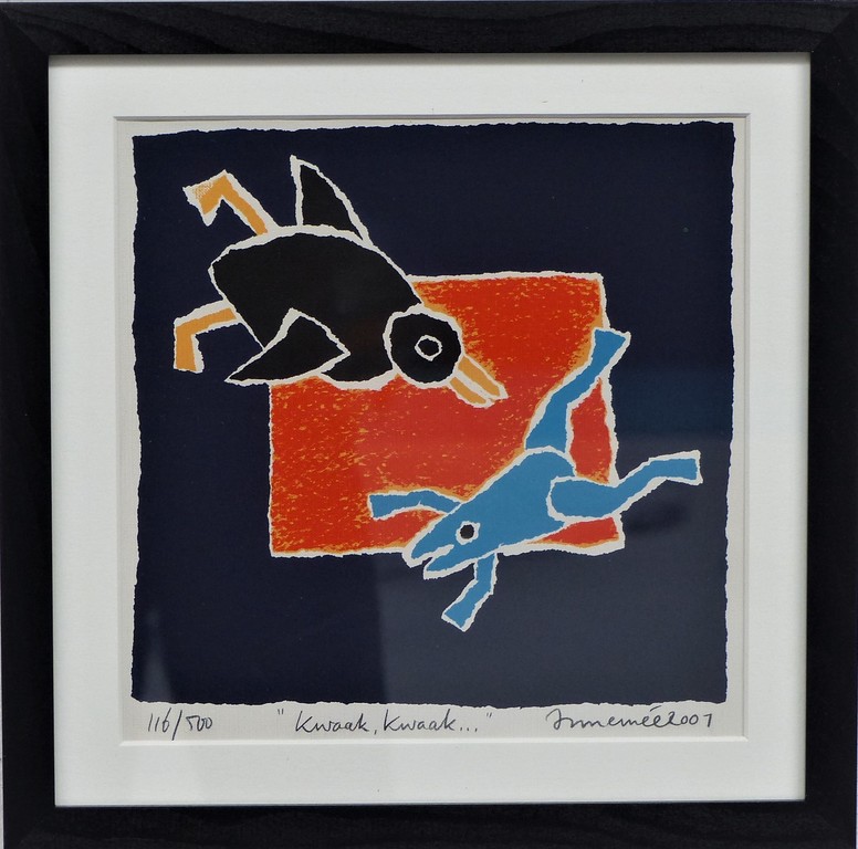 Hans Innemee,Zeefdruk op papier, Ingelijst,Handgesigneerd,Titel Kwaak Kwaak kopen? Bied vanaf 50!