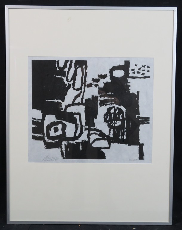 Jan Homan: Lino op Rijstpapier, Z.T. abstract - Ingelijst kopen? Bied vanaf 1!