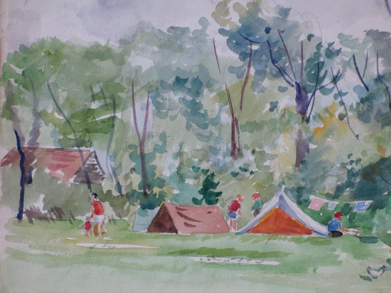 Han Krug, Kamperen in Renesse, Aquarel 1951 kopen? Bied vanaf 1!