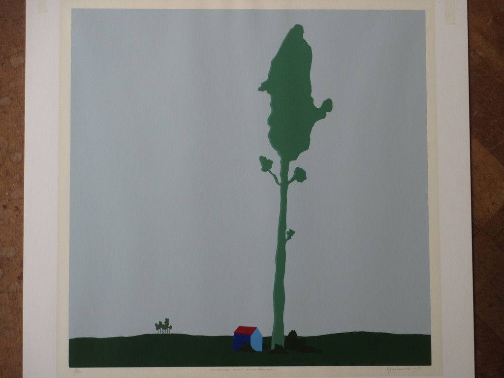 D.G.Wesseveld?, Landschap met kunstbomen, Zeefdruk kopen? Bied vanaf 1!