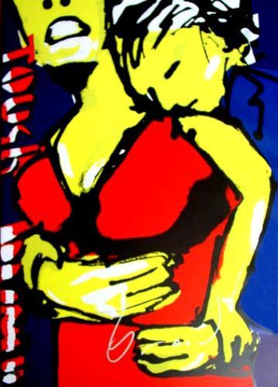 HERMAN BROOD, grote handgesigneerde zeefdruk op LINNEN: Touch Bump verkocht voor € 200!