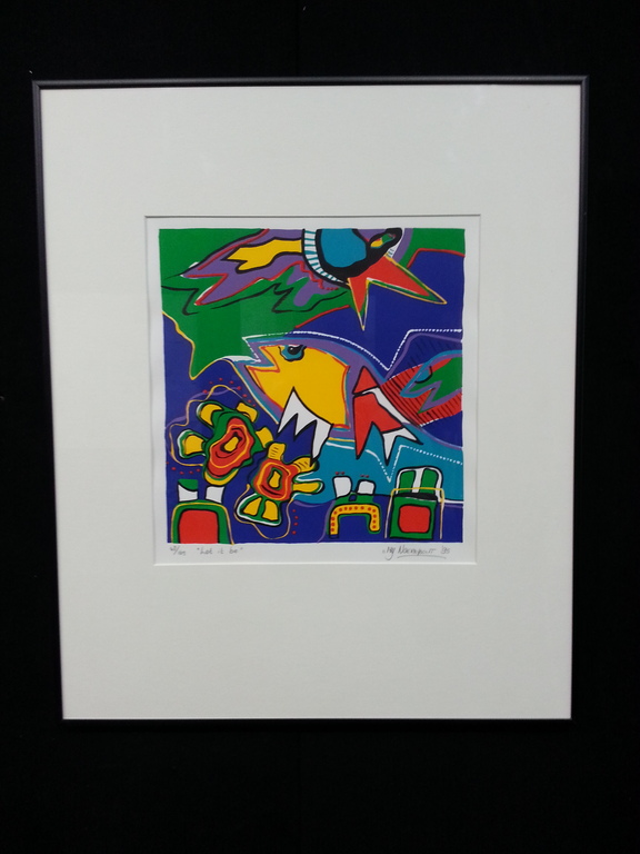 Marianne Nearebout zeefdruk op papier in zwarte aluminium lijst, verkocht voor € 50!