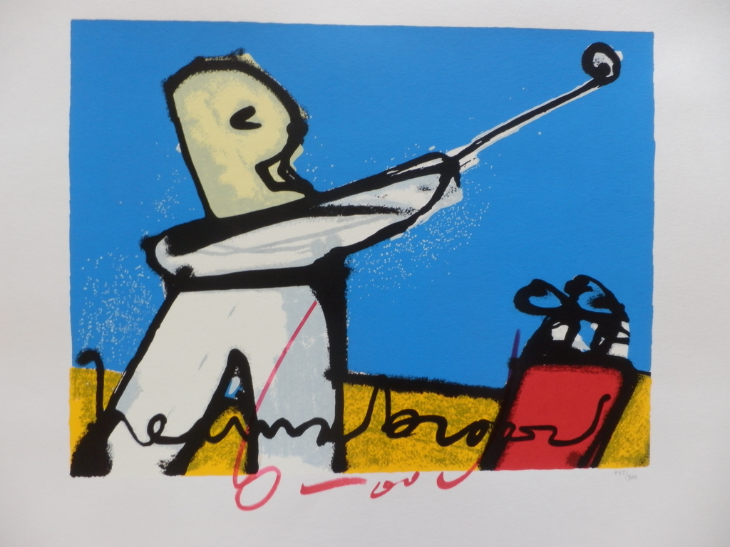 HERMAN BROOD,GROTE Gelimiteerde en HANDGESIGNEERDE Zeefdruk GOLFER kopen? Bied vanaf 150!
