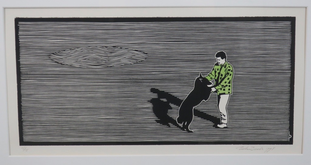 Pieter Becks: Houtsnede, Hond en ik - Ingelijst kopen? Bied vanaf 20!