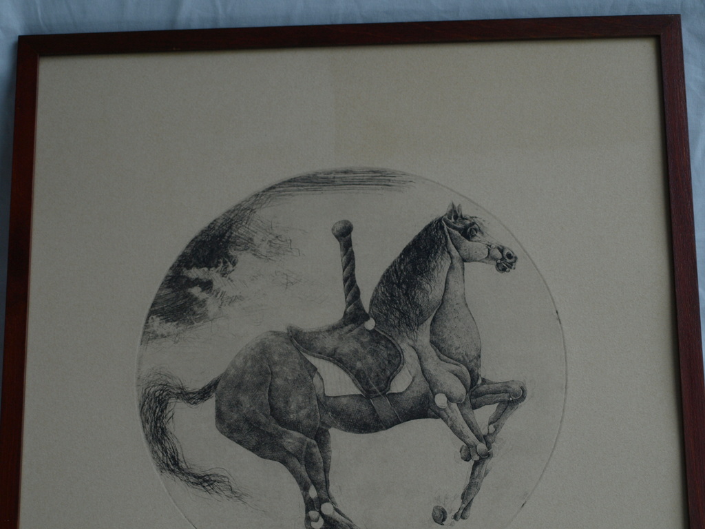 Onbekend : Ronde ets , Paard – gesigneerd & ingelijst – 1976 kopen? Bied vanaf 75!