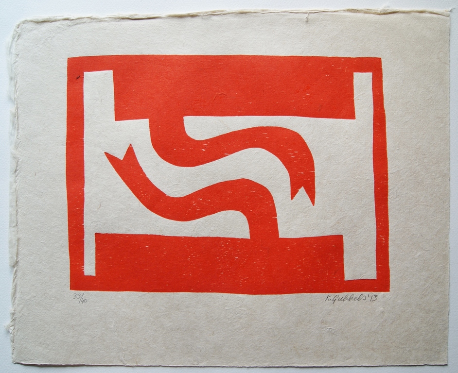 Klaas Gubbels houtdruk 'Gespiegeld' - 2013 - oplage 40 ex.  kopen? Bied vanaf 295!