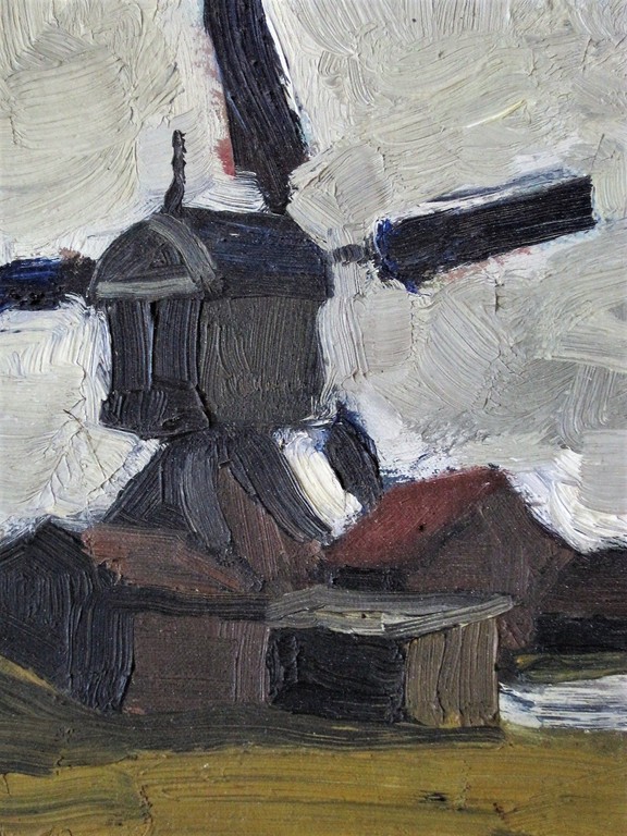 Oud impressionistisch olieverf op doek "Molen aan rivier" gesigneerd "Ans"  kopen? Bied vanaf 1!