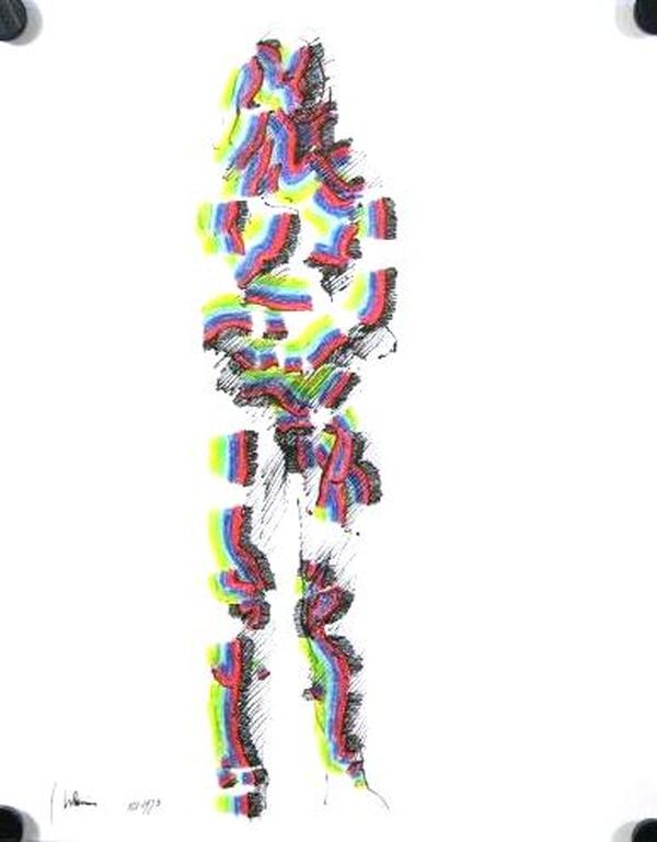 Jaap Hillenius: Pen, potlood en krijt op papier, Regenboog dame verkocht voor € 70!