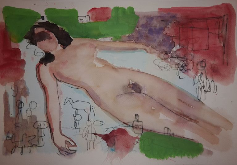 Peter Klashorst - Gullivers travels - gemengde techniek op papier - gesigneerd  kopen? Bied vanaf 85!