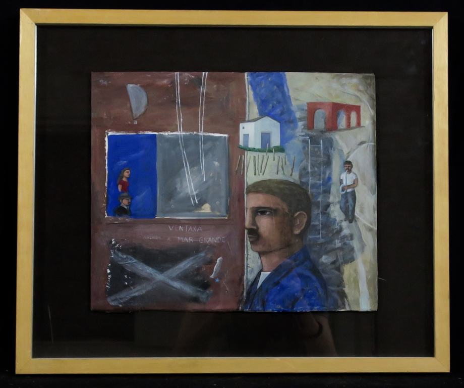 Gorki Bollar: Acryl op paneel, Compositie met figuren - Ingelijst verkocht voor € 110!