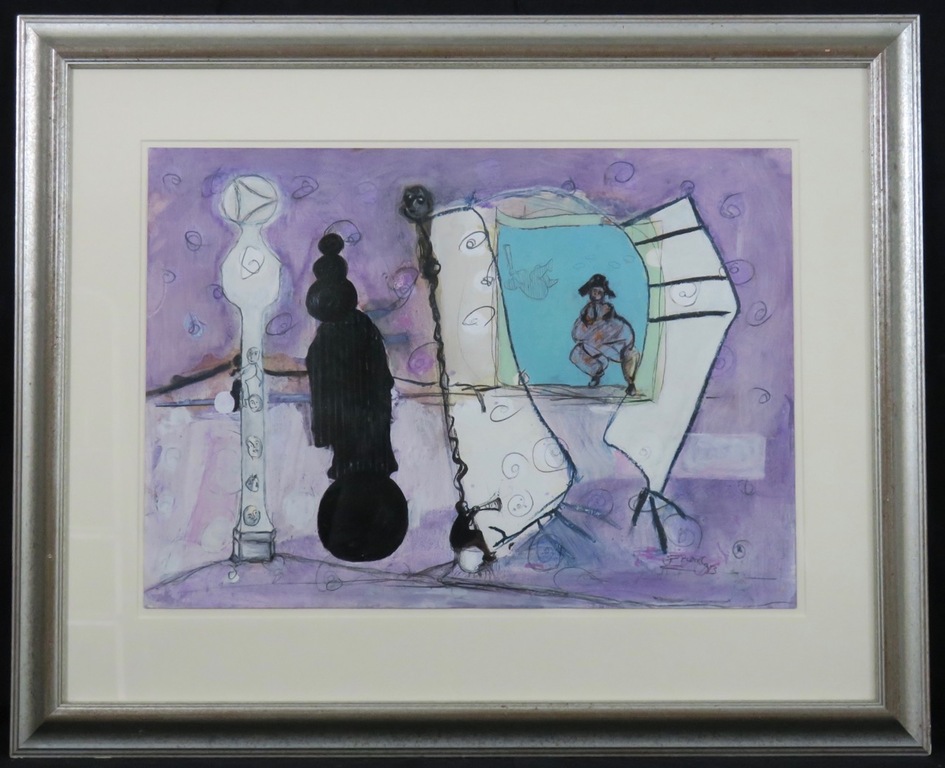 Udo Dziersk: Gemengde techniek op papier, Auftakt - Ingelijst verkocht voor € 130!